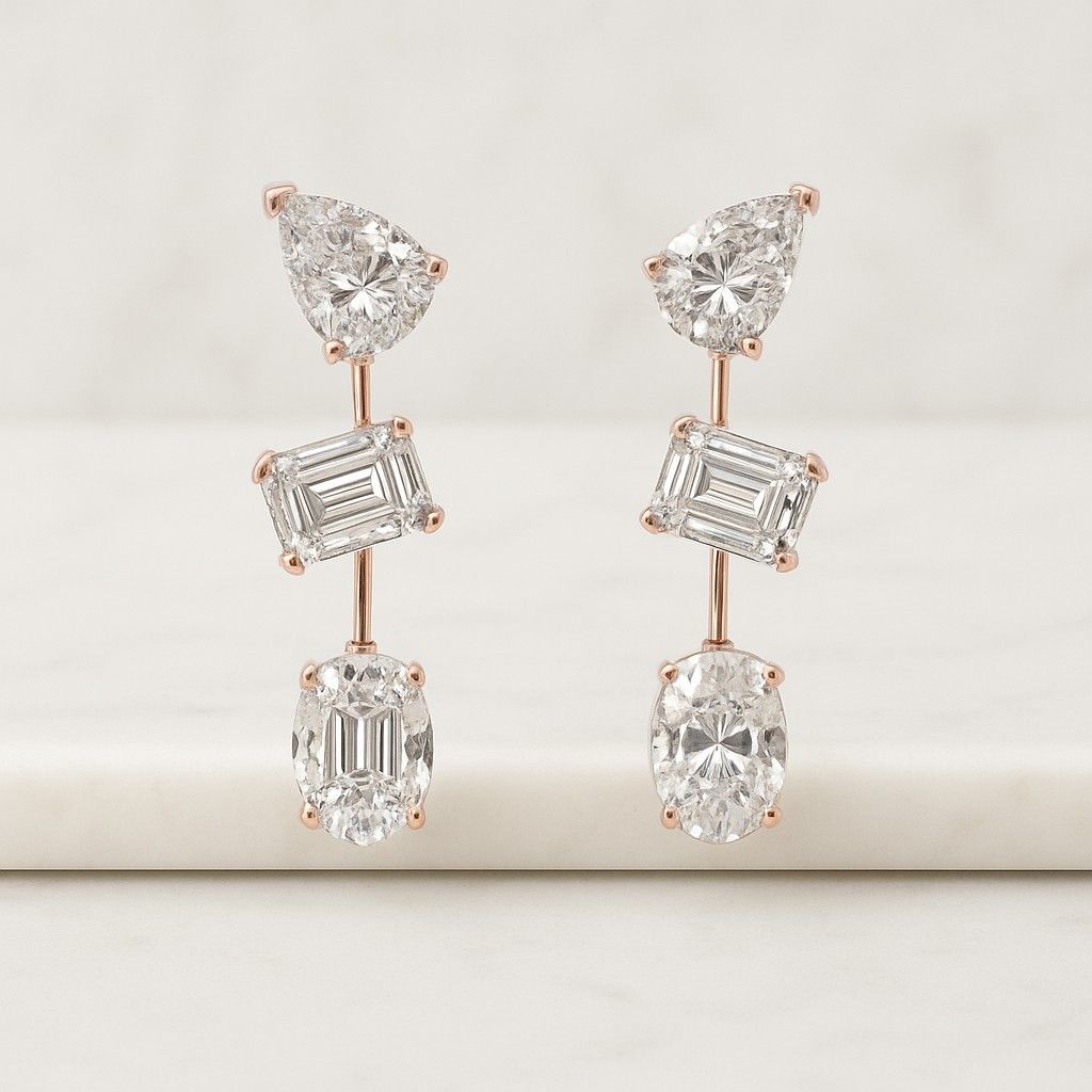 Diamond Modular Stud Earrings Graduated Bezel Double Studs Double Piercing Jewelry for Women