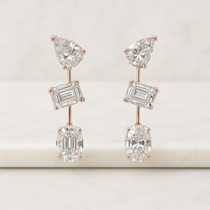 Diamond Modular Stud Earrings Graduated Bezel Double Studs Double Piercing Jewelry for Women