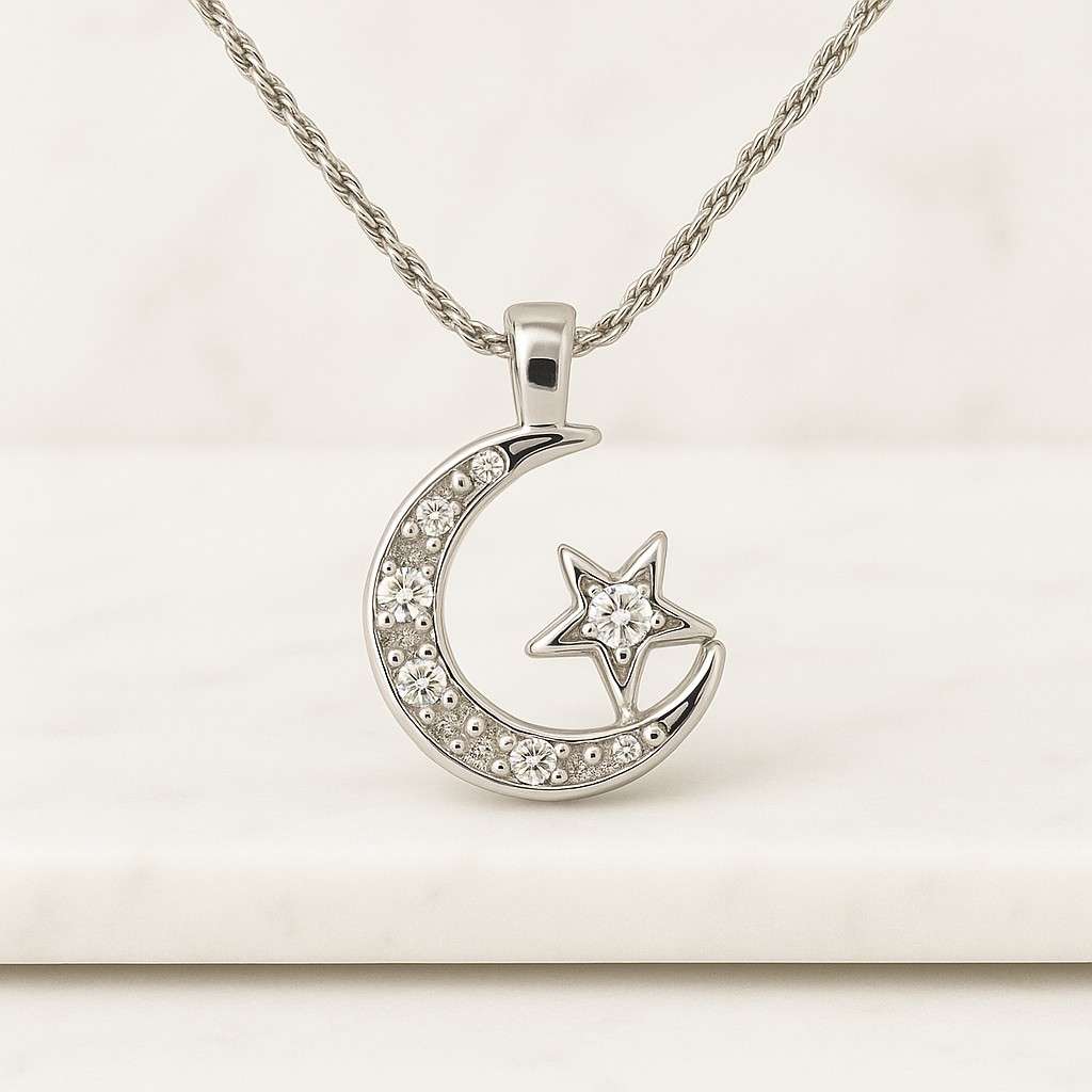 diamond moon and stars charm necklace crescent moon necklace pave diamond charm star figures diamond setting crescent necklace