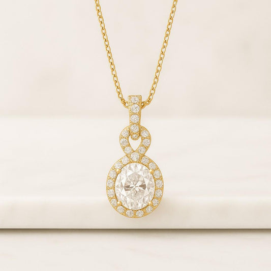 Diamond Oval Cut Necklace April Birthstone Necklace Solid Gold and Solitarie Silver Necklace