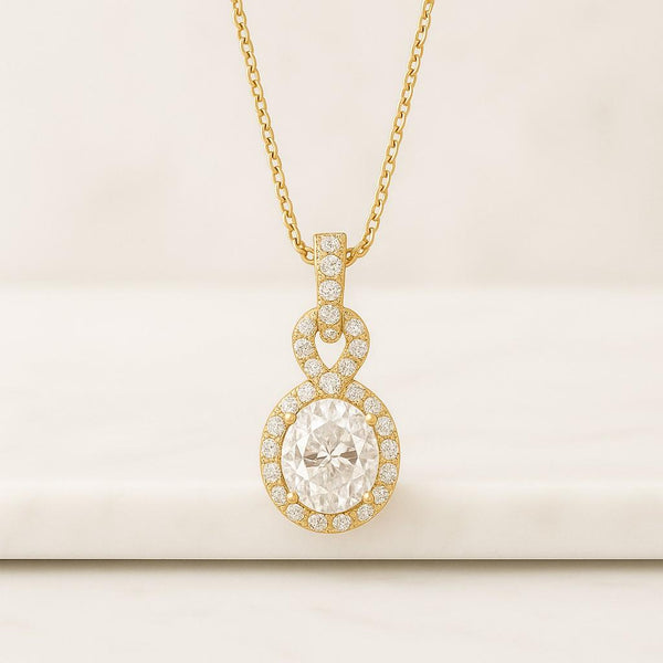 Diamond Oval Cut Necklace April Birthstone Necklace Solid Gold and Solitarie Silver Necklace