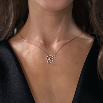 Diamond Pave Letter Necklace for Women, Diamond Cursive Initial Pendant Necklace