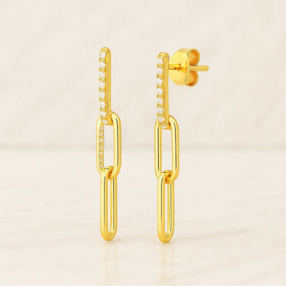 Diamond Pave Link Hoop Earrings Multiway Dangle Cloud Earrings Petite Paperclip Cable Chain Earrings Trending Gold Statement Jewelry