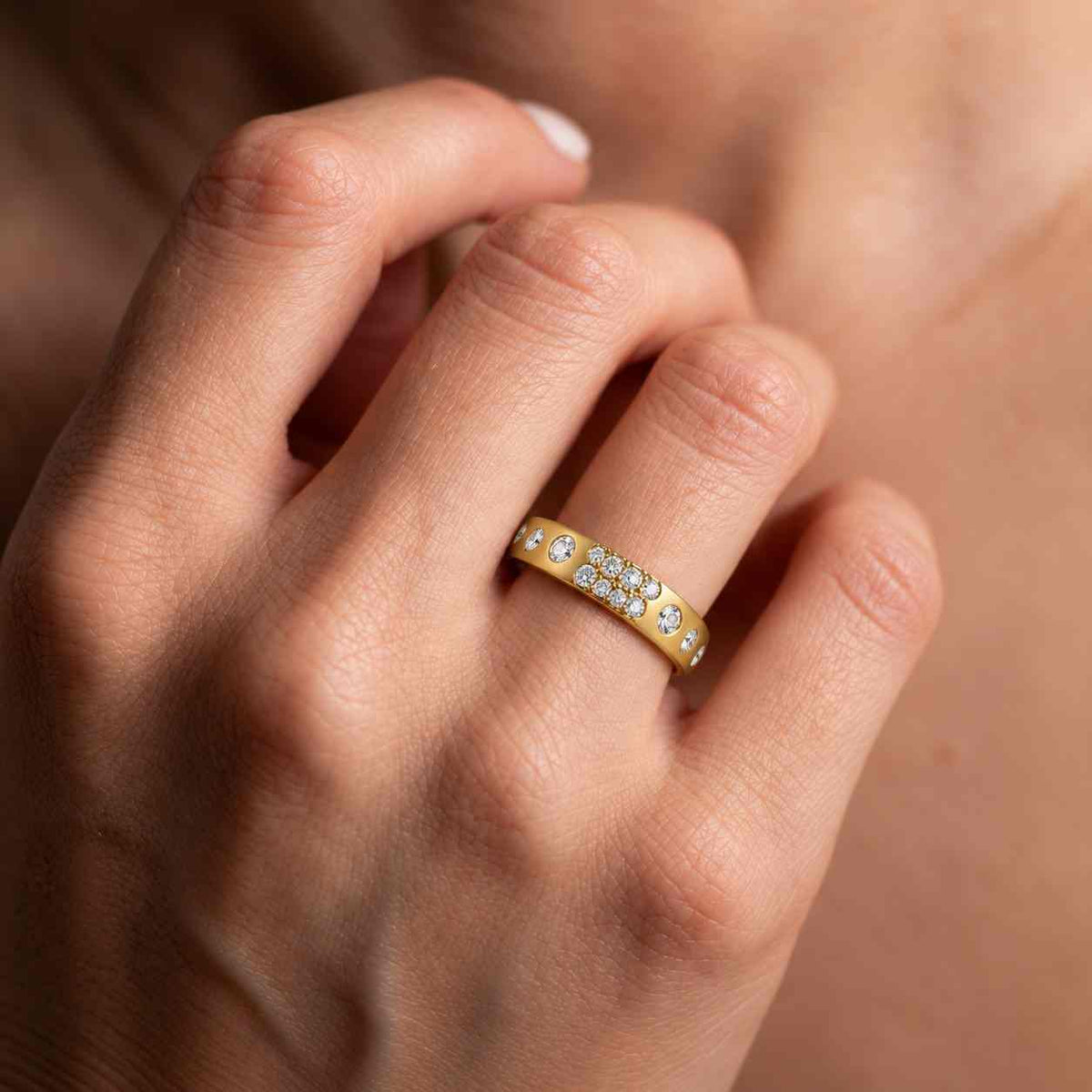 diamond ring 14k solid gold / dome gold ring with round moissanite or diamonds flush setting / statement diamond ring / mother's day sale
