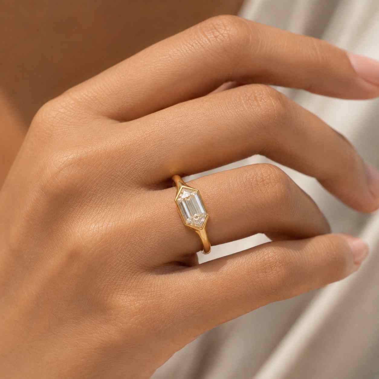 diamond solitaire engagement ring, 14k yellow gold cathedral band, igi certified wedding ring for women
