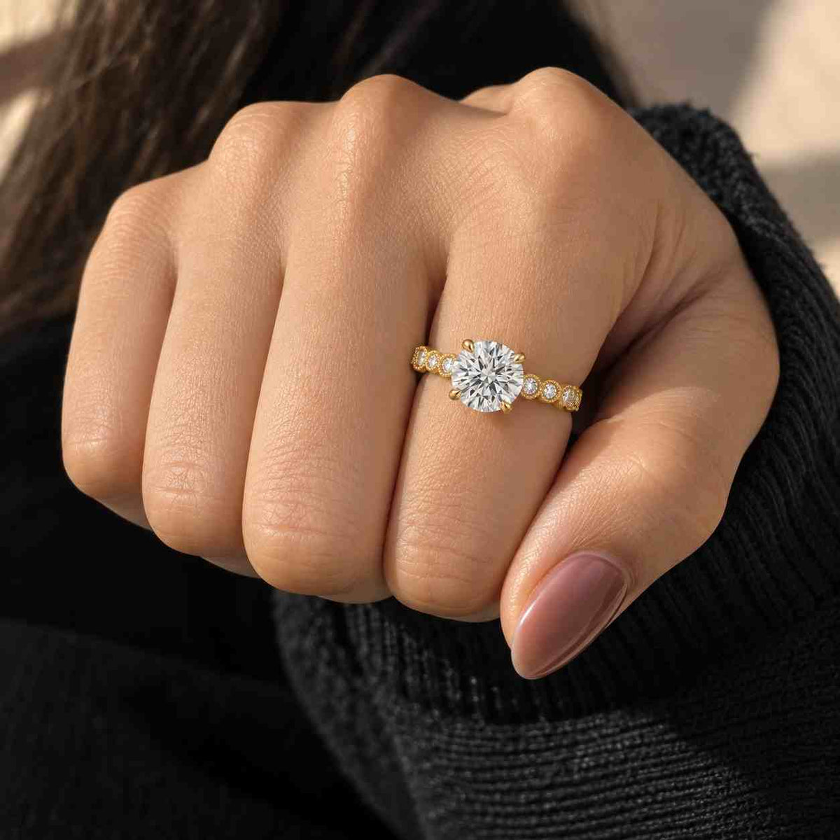 diamond solitaire ring for women simple promise ring side stone wedding ring