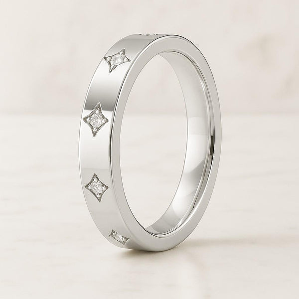 Diamond Star Wedding Band, Solid Gold Wedding Band