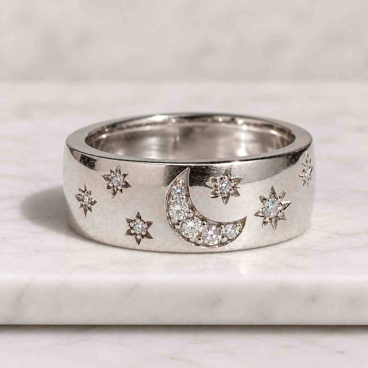 Lab Grown Diamond Starburst Wedding Band Ring, 14k Solid Gold Dainty Star Setting Anniversary Band, Pave Celestial Ring Women,Matching Band
