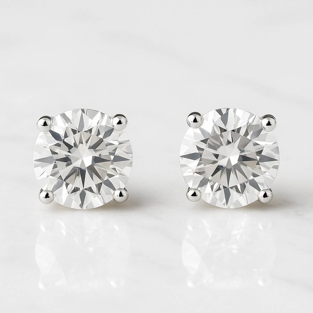 Diamond Stud Earrings, Certified Diamond Studs, Round Diamond Stud Earrings