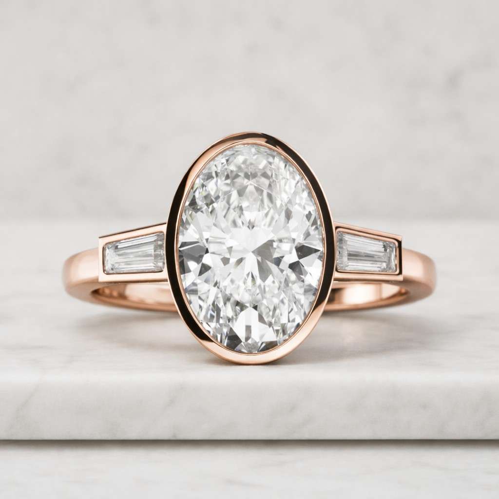 Oval Cut Lab Grown Diamond Three Stone Ring