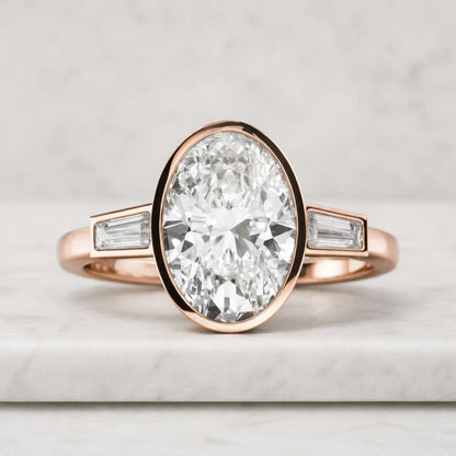 Oval Cut Lab Grown Diamond Three Stone Ring