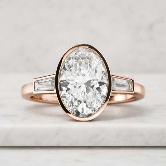 Oval Cut Lab Grown Diamond Three Stone Ring