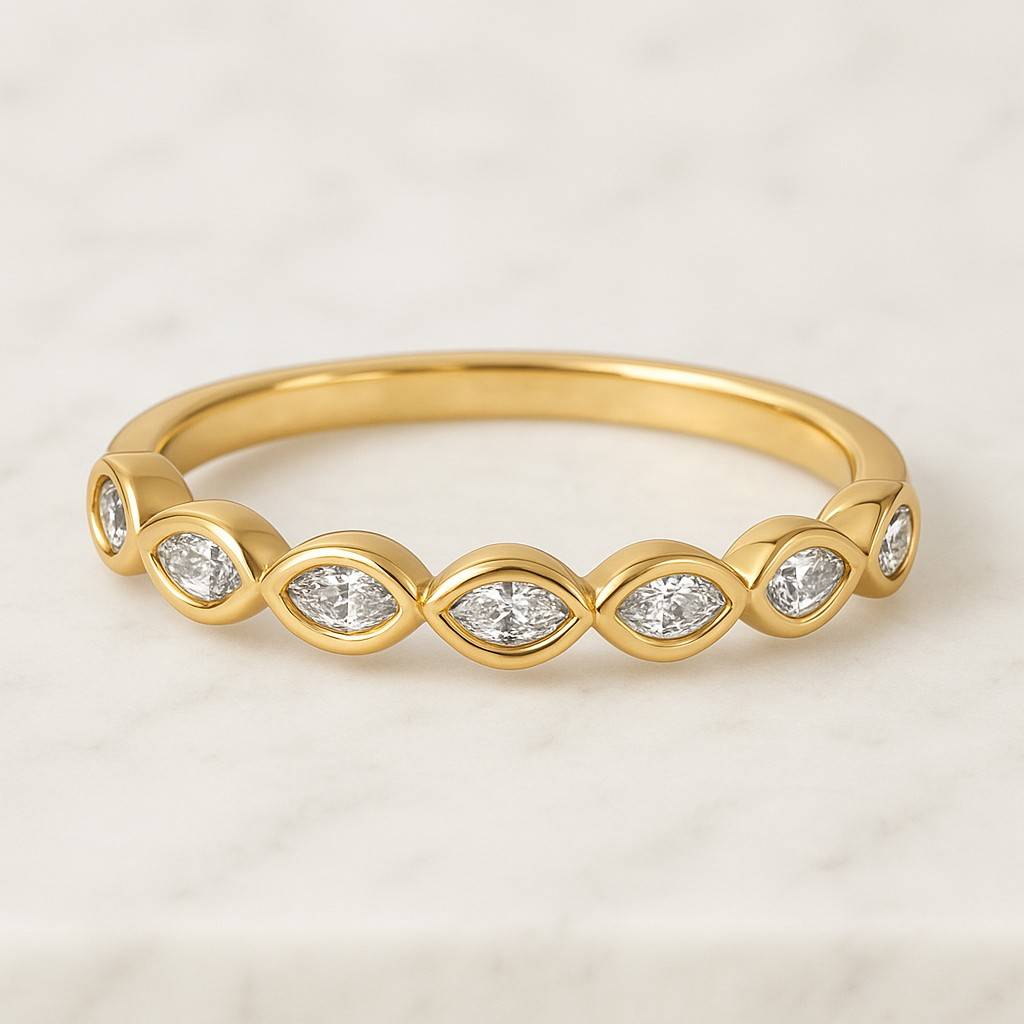 Diamond Wedding Band Half Eternity Stackable Wedding Ring 18K Gold Plated Bridal Anniversary Ring for Women