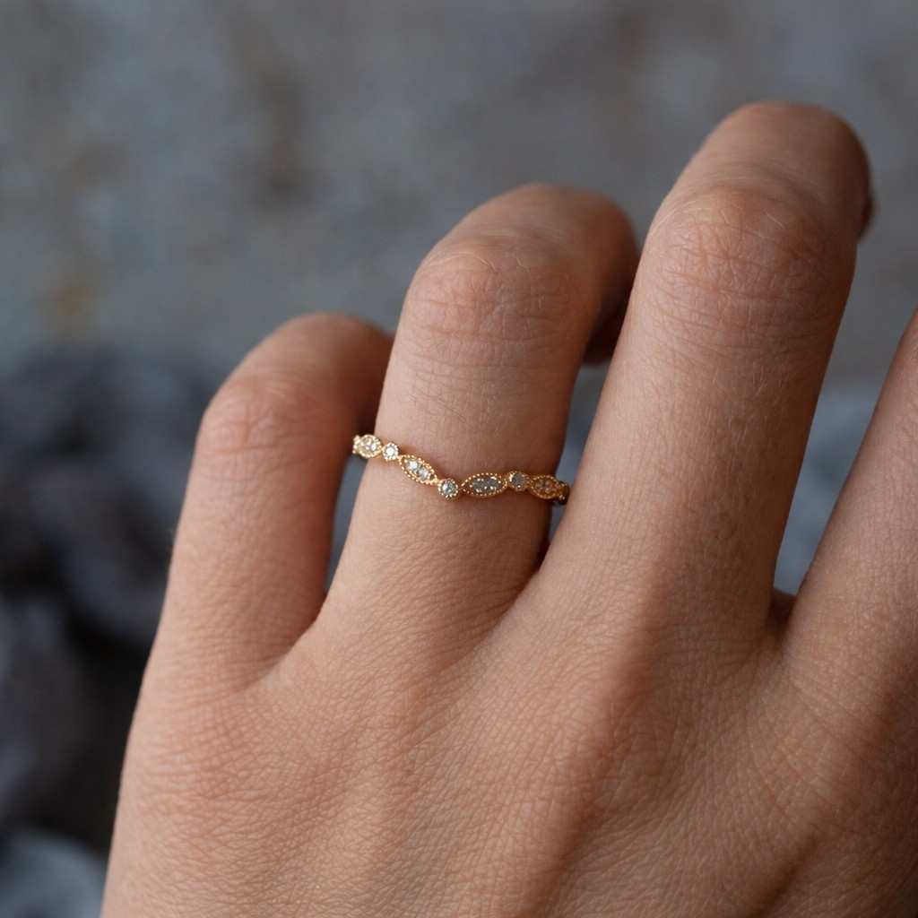 Diamond Wedding Band Lab Grown Diamond Ring Round Diamond Curved Ring Custom Curve Matching Band Stackable Band for Her Anniversary Gifts
