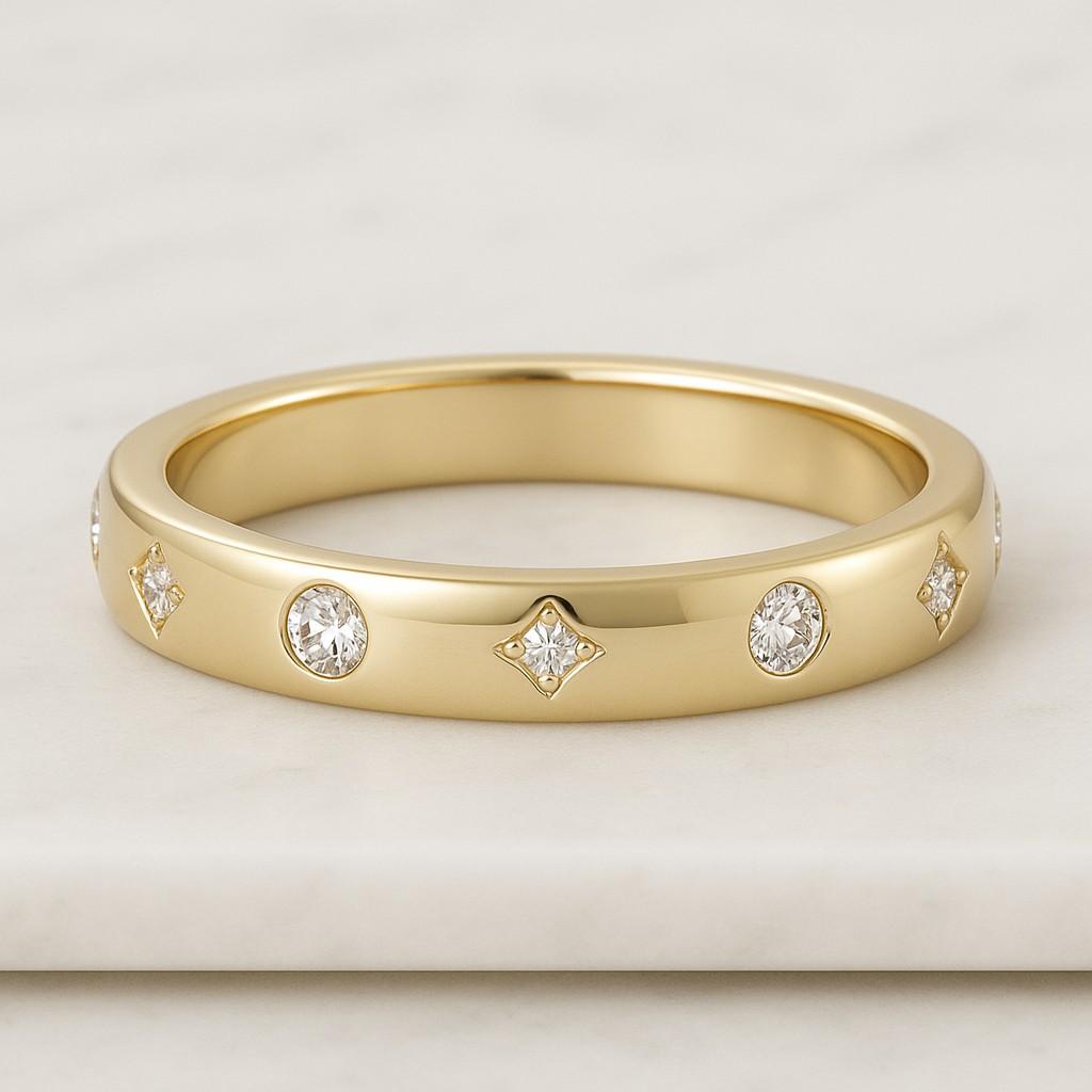 Diamond Wedding Band Men, 14k Wedding Ring 4 mm Round Wedding Band Mens Classic Ring Star Wedding Band Matte Gold Ring For Him