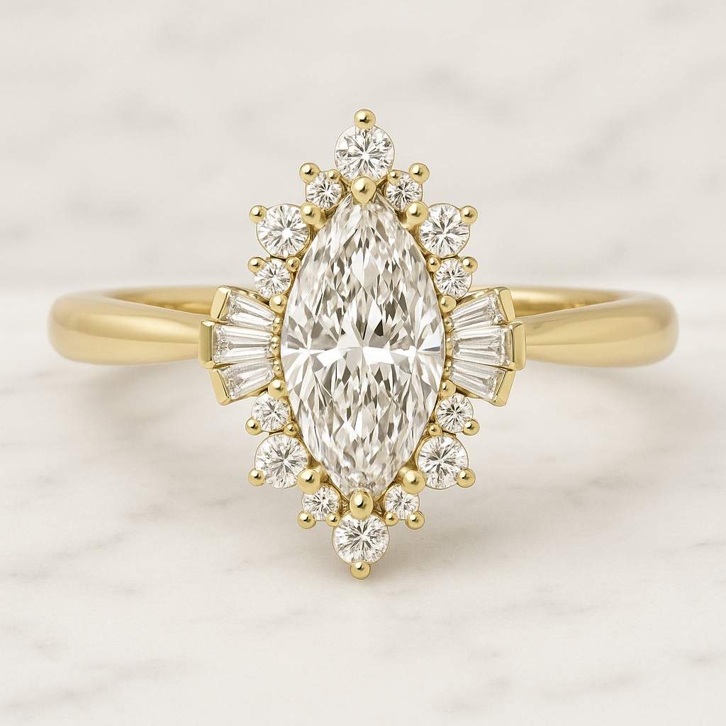 Diamond Wedding Ring Marquise Stackable Ring for Engagement Ring Real Lab Grown Diamond Marquise Round Half Eternity Diamond Ring