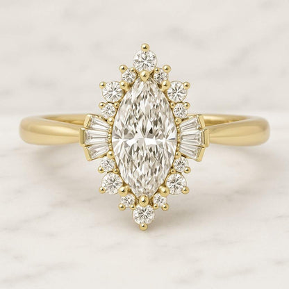 Diamond Wedding Ring Marquise Stackable Ring for Engagement Ring Real Lab Grown Diamond Marquise Round Half Eternity Diamond Ring