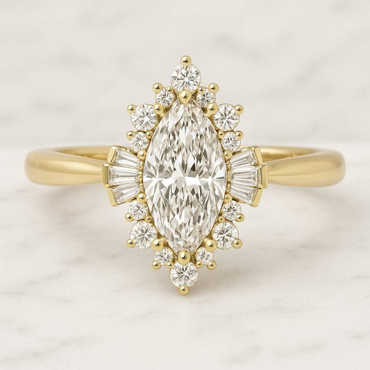 Diamond Wedding Ring Marquise Stackable Ring for Engagement Ring Real Lab Grown Diamond Marquise Round Half Eternity Diamond Ring