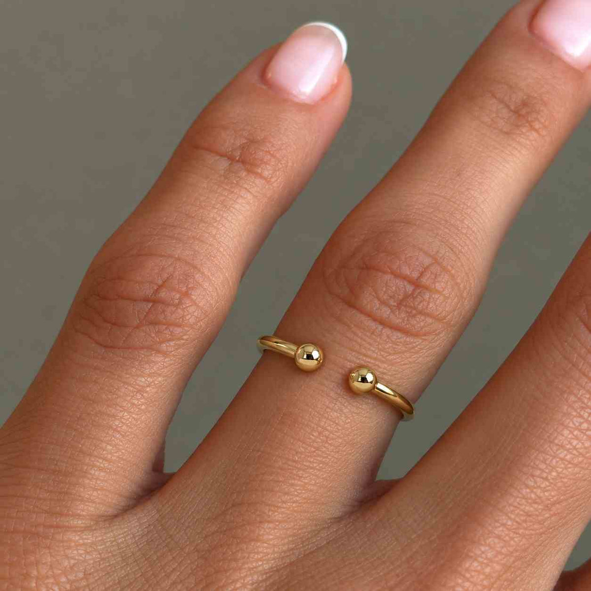 Solid Gold Double Ball Bangle Bracelet, Open Cuff, 9k 14k 18k

