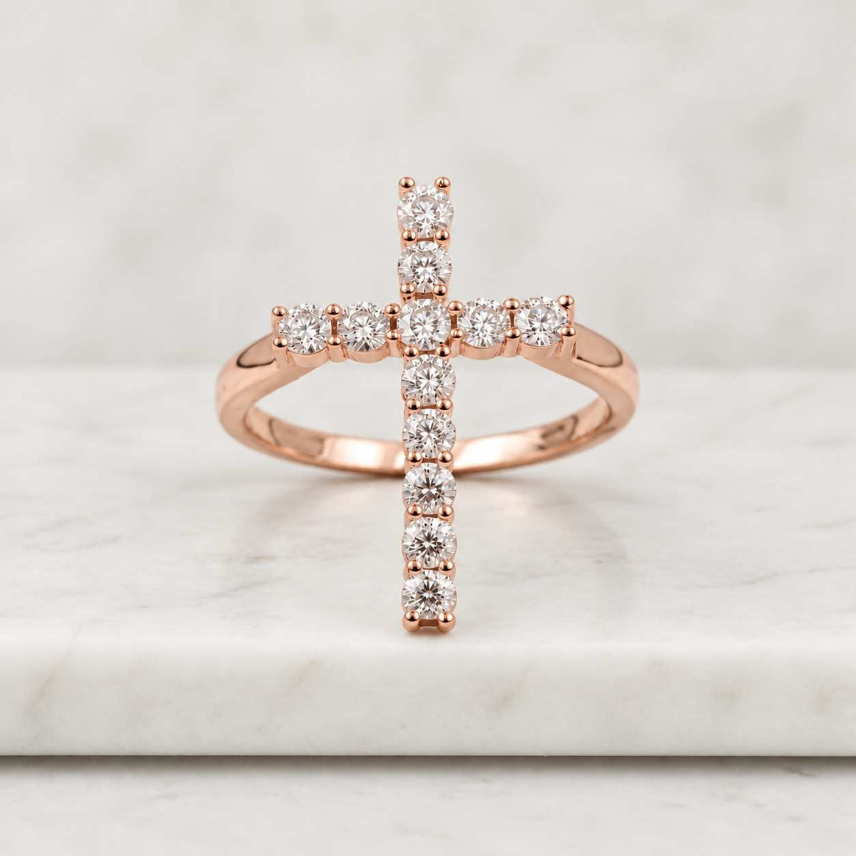 diamond cross double band ring, christian faith yellow gold ring, unique religious jewelry
