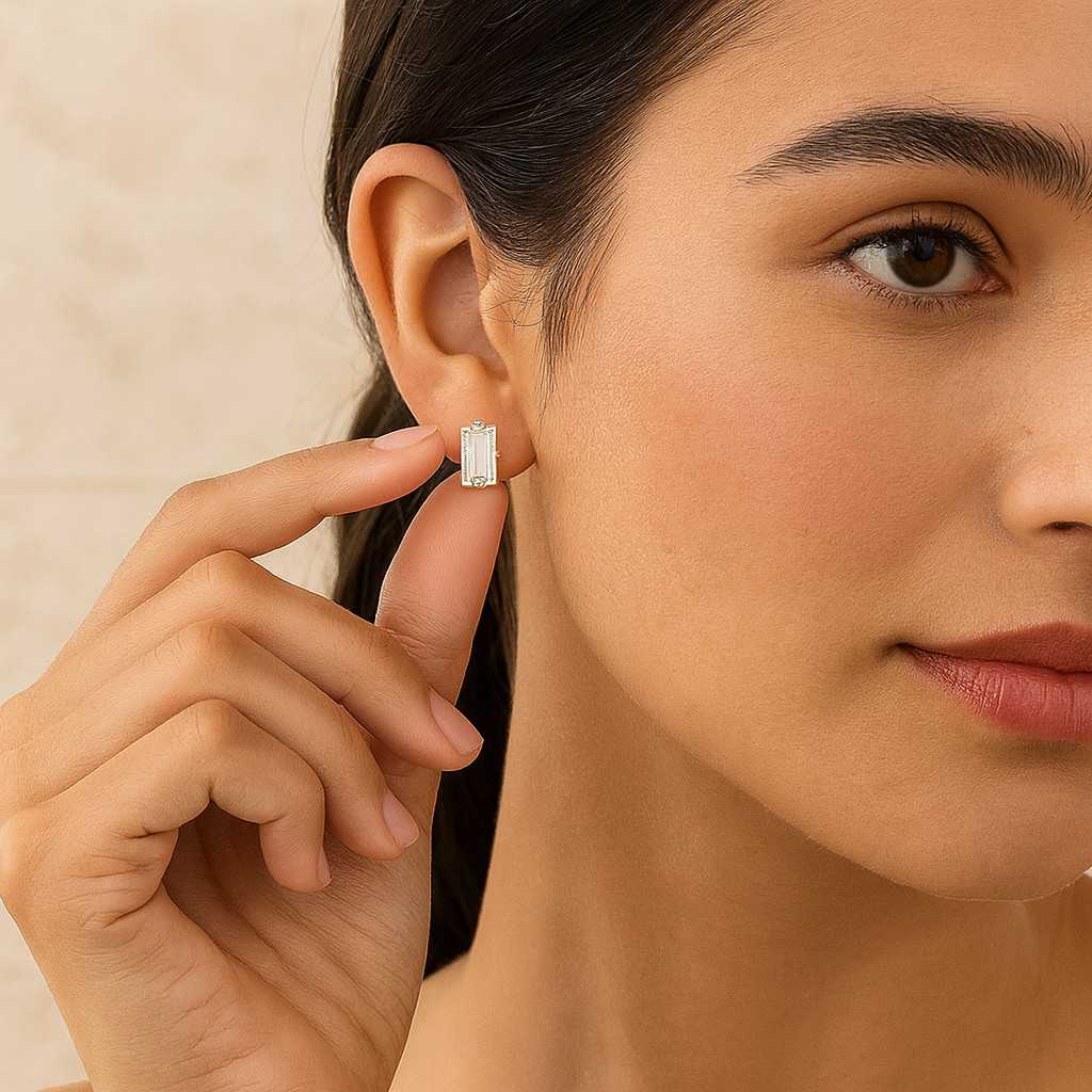 Double Circle Round Cut Diamond Stud Earrings, Natural Diamond White Gold Minimalist Earrings, Unique Earrings Birthday Gift For Women