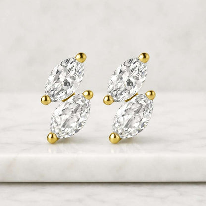 Double Marquise Cut Lab Grown Diamond Stud Earrings 2.40 CTW | Marquise Diamond Studs | Two Stone Diamond Earrings | Gold Fine Jewelry
