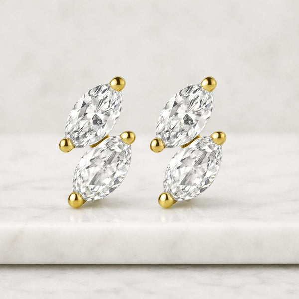 Double Marquise Cut Lab Grown Diamond Stud Earrings 2.40 CTW | Marquise Diamond Studs | Two Stone Diamond Earrings | Gold Fine Jewelry
