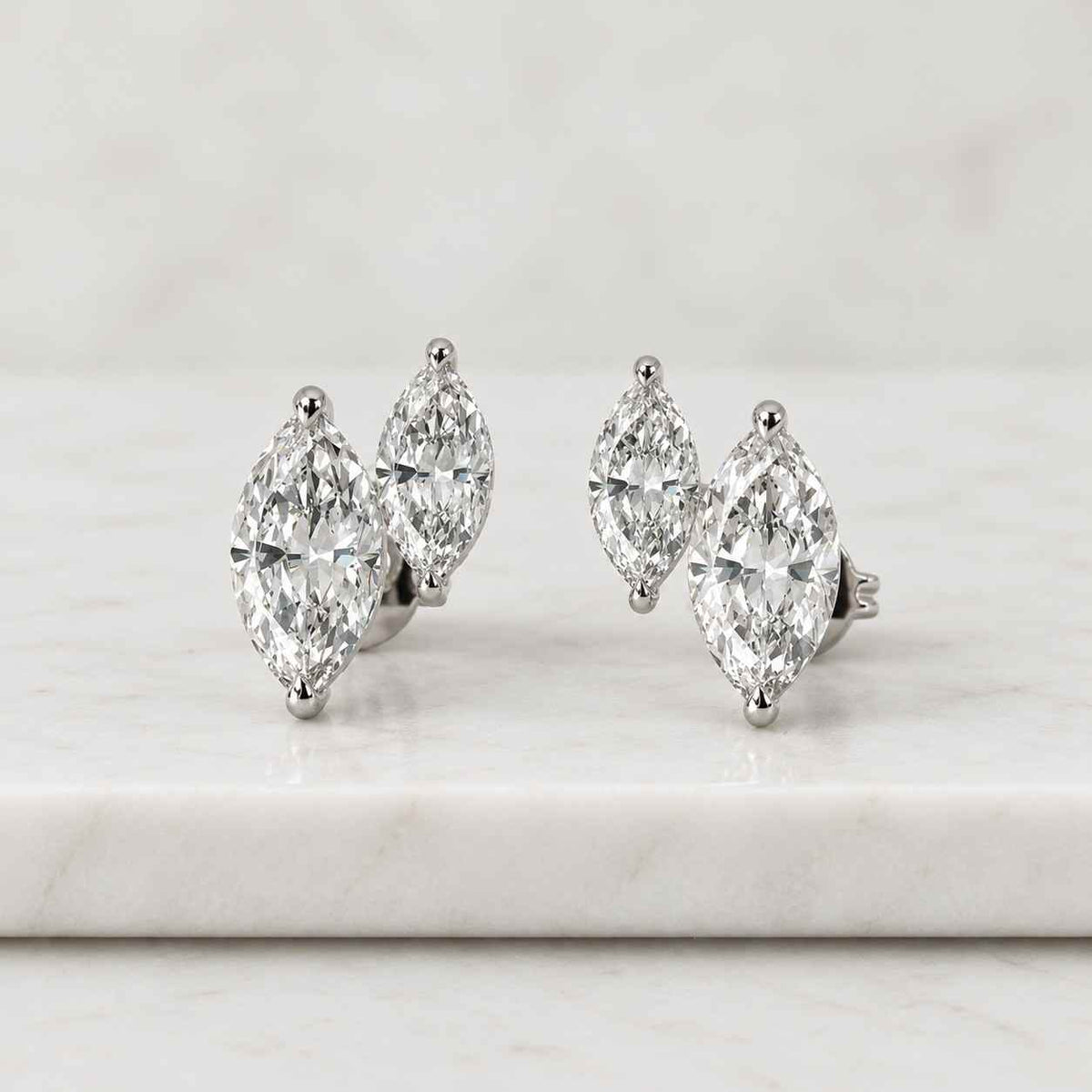 double marquise duo diamond studs, igi certified lab grown diamond, engagement gift for her, marquise diamond earring for her, 14k gold
