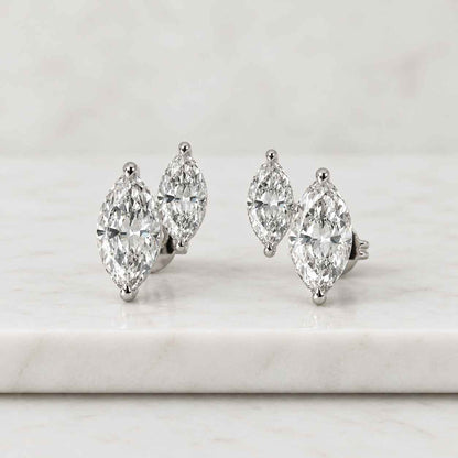 Double Marquise Duo Diamond Studs, IGI Certified Lab Grown Diamond, Engagement Gift For Her, Marquise Diamond Earring For Her, 14K Gold
