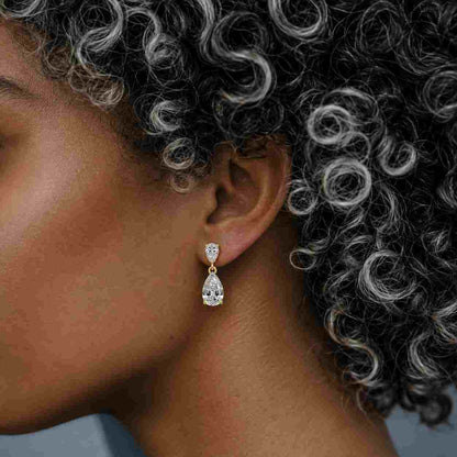 Double Pear Cut Lab Diamond Dangle Drop Earrings, 14K Gold Dainty Bridal Earrings,