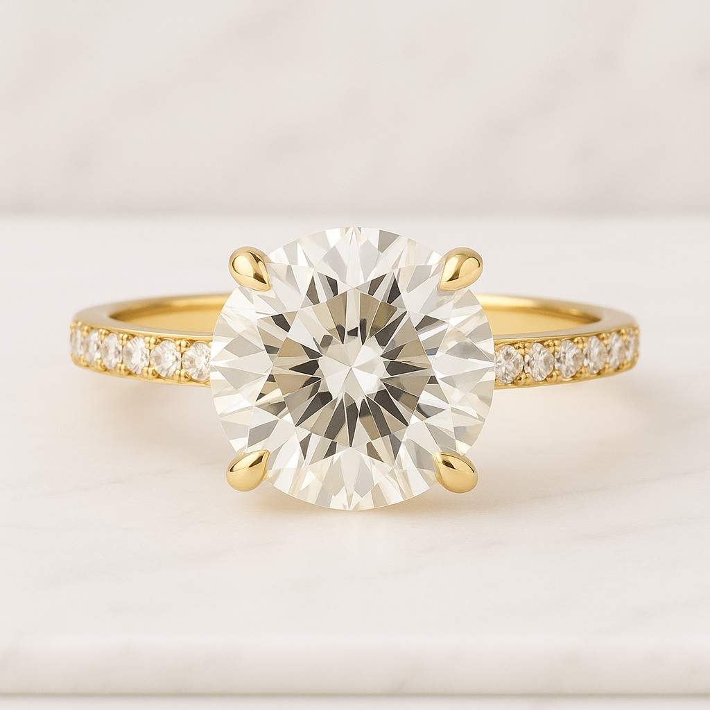 Double Row Pave Set Wedding Ring Round Diamond Anniversary Ring for Her