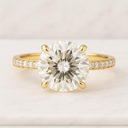 Double Row Pave Set Wedding Ring Round Diamond Anniversary Ring for Her