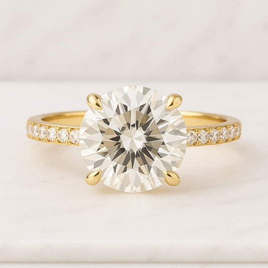 Double Row Pave Set Wedding Ring Round Diamond Anniversary Ring for Her