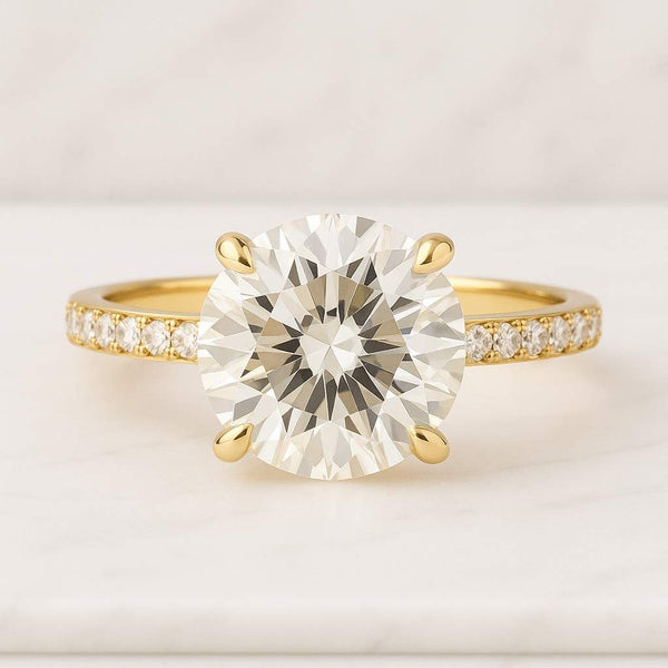 Double Row Pave Set Wedding Ring Round Diamond Anniversary Ring for Her