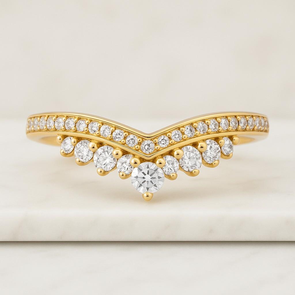 Double Row Round Moissanite With Princess Cut Moissanite Band Bridal Band Moissanite Band Wedding Band Chevron Band V Shape Band