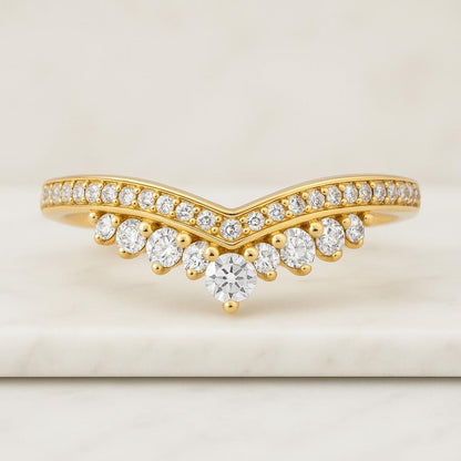 Double Row Round Moissanite With Princess Cut Moissanite Band Bridal Band Moissanite Band Wedding Band Chevron Band V Shape Band