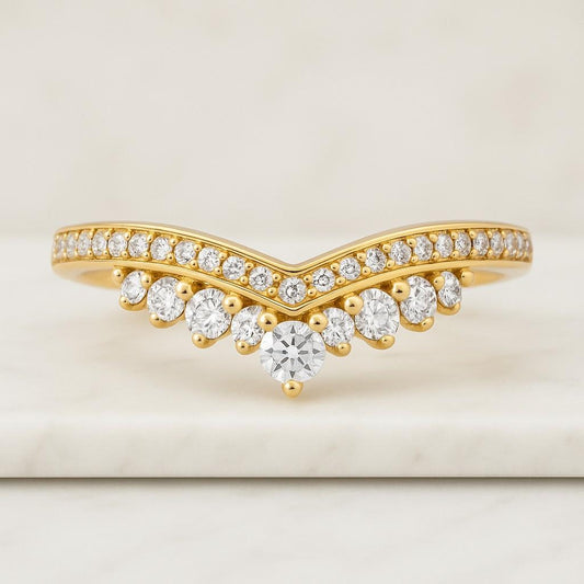 Double Row Round Moissanite With Princess Cut Moissanite Band Bridal Band Moissanite Band Wedding Band Chevron Band V Shape Band