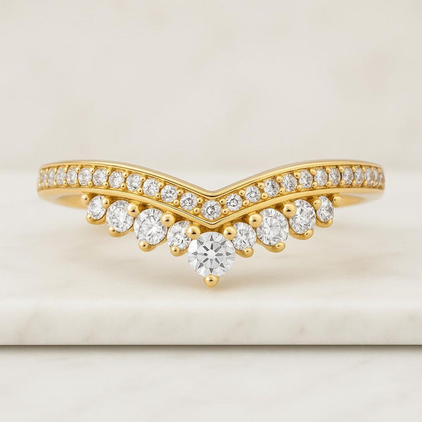 Double Row Round Moissanite With Princess Cut Moissanite Band Bridal Band Moissanite Band Wedding Band Chevron Band V Shape Band