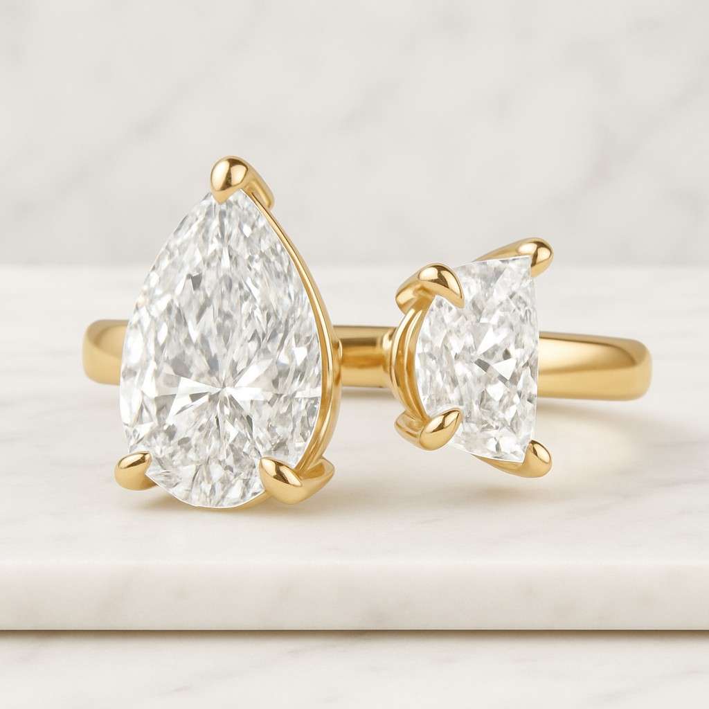 Double Stone Ring Promise Ring for Her Vintage Diamond Ring Adjustable Open Band Engagement Ring Modern Bridal Jewelry for Women