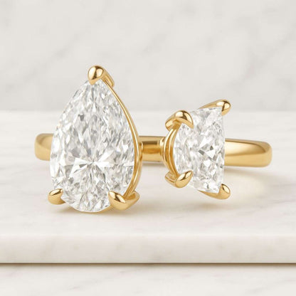 Double Stone Ring Promise Ring for Her Vintage Diamond Ring Adjustable Open Band Engagement Ring Modern Bridal Jewelry for Women