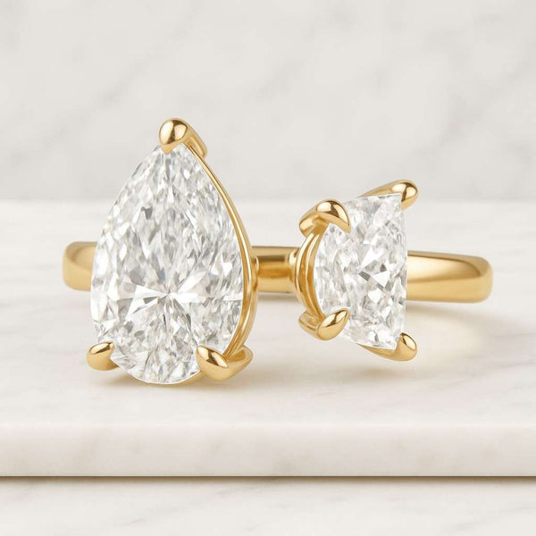 Double Stone Ring Promise Ring for Her Vintage Diamond Ring Adjustable Open Band Engagement Ring Modern Bridal Jewelry for Women