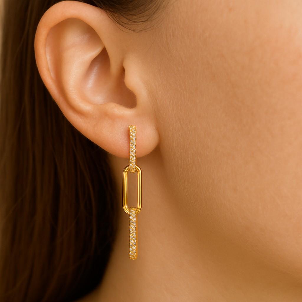 double hoop earring with chain gold chain hoops chain hoop earrings huggie earrings double piercing earring 925 sterling silver earrings