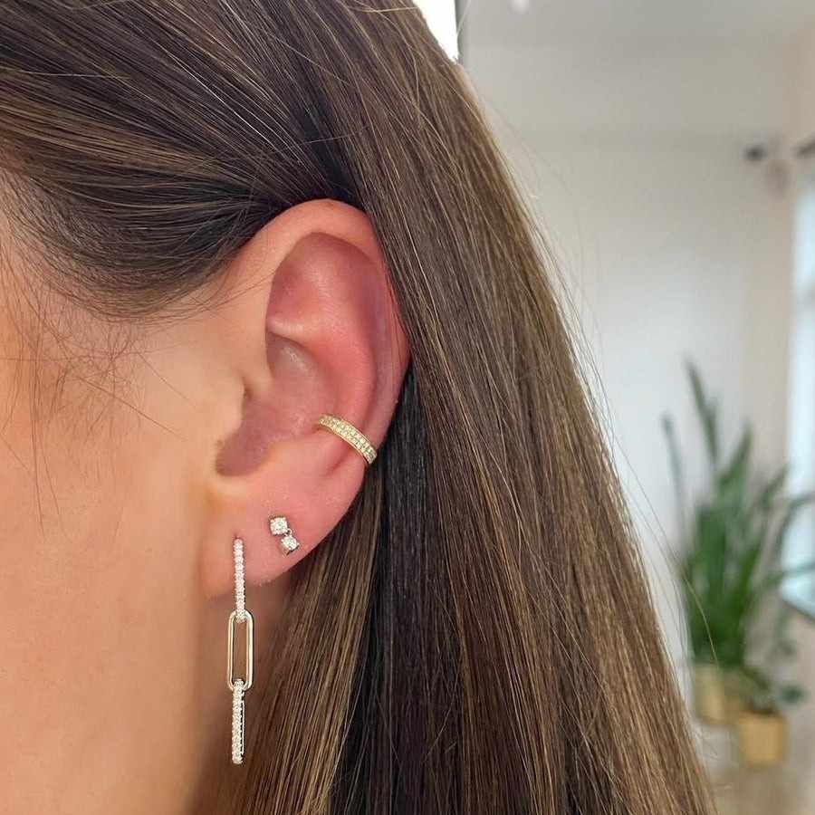 dual earrings 14k gold lab grown diamond bezel set chain studs minimalist linked studs earrings  gift for wife