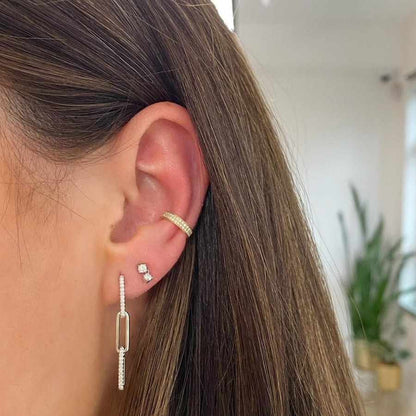 Dual Earrings 14K Gold Lab Grown Diamond Bezel Set Chain Studs Minimalist Linked Studs Earrings  Gift for Wife