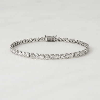 EF-VS Diamond Box Clasp Bridal Bracelet Gift For Her Solid Gold Moissanite Tennis Bracelet, Round Bezel Setting