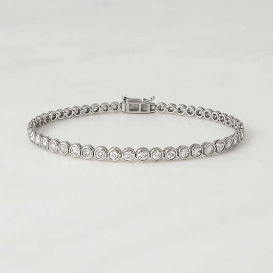 EF-VS Diamond Box Clasp Bridal Bracelet Gift For Her Solid Gold Moissanite Tennis Bracelet, Round Bezel Setting