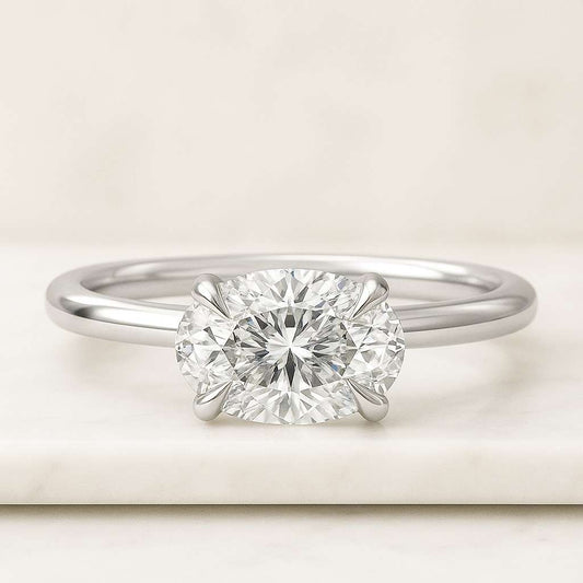 East-West Oval Cut Moissanite Diamond Engagement Ring Exquisite Solitaire Engagement Ring Perfect Proposal Gift