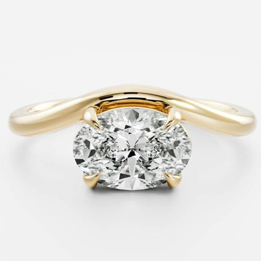 East-West Oval Diamond Curved Wedding Ring
