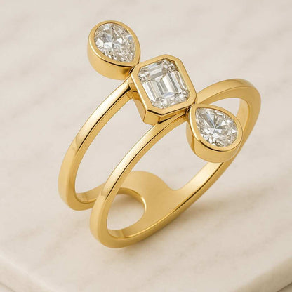 Side Pear Diamond Wedding Ring Anniversary Gift for Her Toi Et Moi Ring 14K Gold Anniversary Bridal Promise Ring For Her