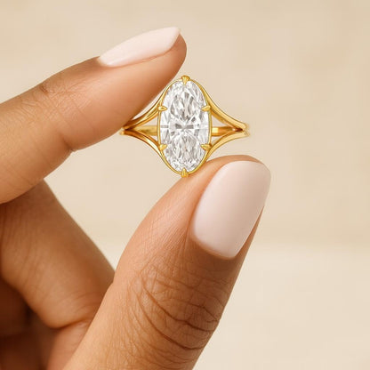 East West Set Old Mine Moval Cut Diamond Solitaire Ring Side Round Lab Diamond Starburst Ring Engagement Ring For Her Half Bezel Set Ring